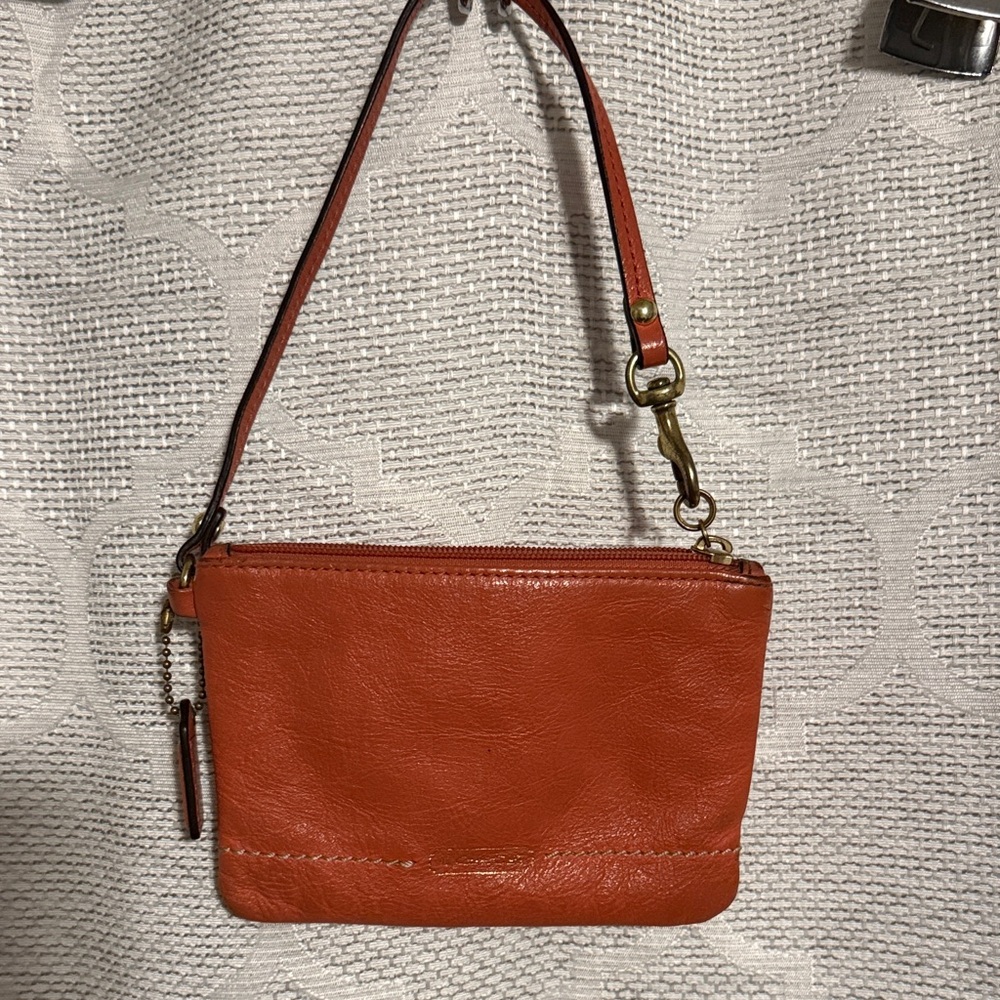 Coach Leather Wristlet in Warm Orange
